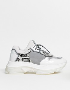 Серые кожаные кроссовки на массивной подошве со змеиным рисунком Bronx