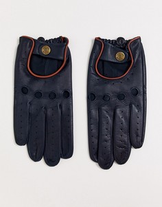 Темно-синие кожаные перчатки с контрастной отделкой Dents Delta