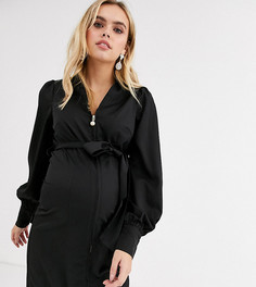 Черное платье мини в рубчик на молнии с искусственным жемчугом Fashion Union Maternity