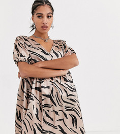 Свободное атласное платье с V-образным вырезом и абстрактным принтом "зебра" Another Reason