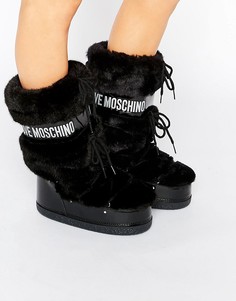Черные зимние сапоги с искусственным мехом Love Moschino