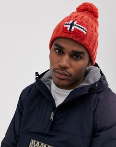 Оранжевая шапка-бини с помпоном Napapijri Semiury 2