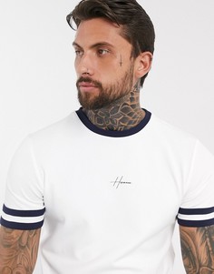 Кремовая футболка с логотипом на груди и полосками на рукавах Hermano
