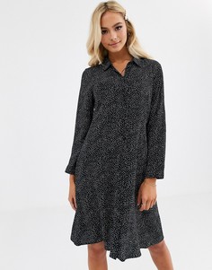 Черное платье-рубашка мини в горошек JDY