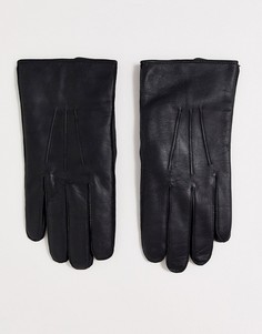 Черные кожаные перчатки на флисовой подкладке Dents Hasting