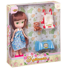 Кукла YAKO Катенька с набором "Кроватка и коляска" (разноцветный)