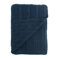 Плед Tkano вязаный с узором "Косы" (синий)