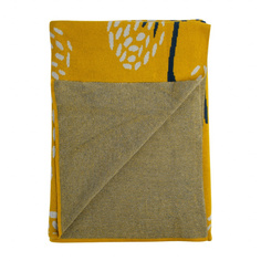 Плед Tkano вязаный с принтом "Сибирский цветок" (горчичный)