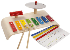 Музыкальный центр Plan Toys с ксилофоном, тарелкой и палочками