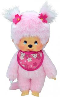 Мягкая игрушка Monchhichi Девочка с розовой шерсткой в слюнявчике сакура