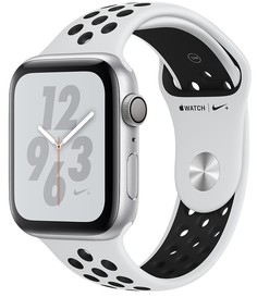 Умные часы Apple Watch Nike+ Series 4, 44 мм, корпус из серебристого алюминия, спортивный ремешок Nike цвета чистая платина/черный