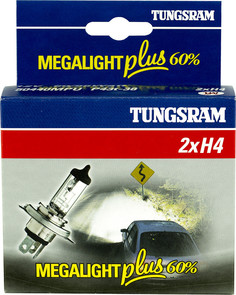 Лампа автомобильная Tungsram H4 12V- 60/55W (P43t) ( +60% света) Megalight Plus 2шт