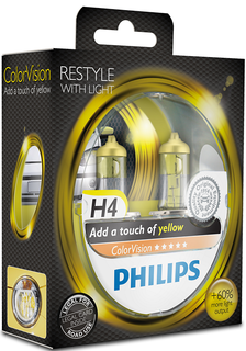 Лампа автомобильная Philips H4 12V- 60/55W (P43t) (белый свет-отен.желт. в фар.нелинз.) Color Vision 2шт