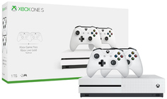 Игровая приставка Microsoft Xbox One S 1Tb с двумя геймпадами (белый)