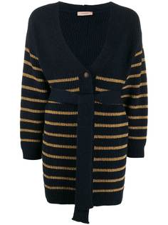 TWINSET кардиган в полоску с эффектом металлик и поясом