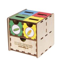 Развивающая игрушка Woodland Комодик-куб Овощи, 10 х 10 см