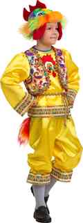 Карнавальный костюм Батик Петушок Кукарека рубашка/жилет/бриджи/головной убор, цвет: желтый