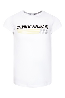 Белая футболка с короткими рукавами и декором Calvin Klein Kids
