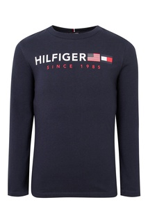 Темно-синий лонгслив с красно-белыми надписями Tommy Hilfiger Kids