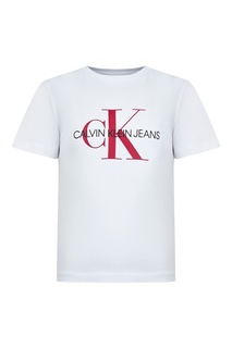 Белая футболка с красно-черными надписями Calvin Klein Kids