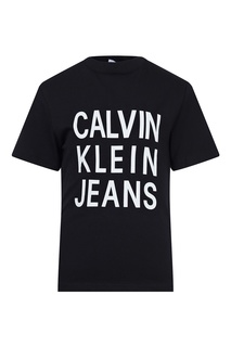 Черная футболка с белой надписью на груди Calvin Klein Kids