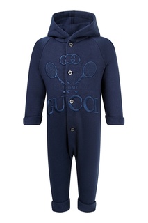 Темно-синий комбинезон с вышивкой Gucci Kids