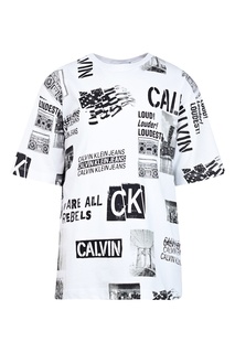 Белая футболка с черно-белыми принтами Calvin Klein Kids