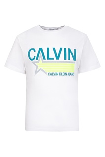 Белая футболка с цветным декором Calvin Klein Kids