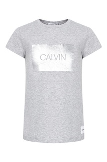 Серая футболка с серебристым декором Calvin Klein Kids