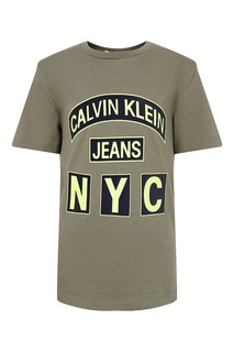 Серо-зеленая футболка с декором Calvin Klein Kids