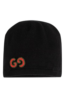 Черная вязаная шапка с логотипом Gucci Kids