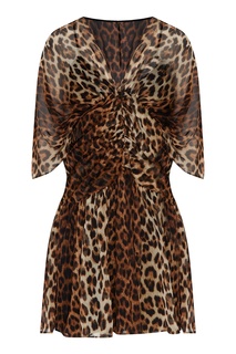 Шелковое платье-мини с леопардовым узором No21
