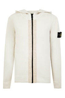 Белое худи на молнии Stone Island Kids