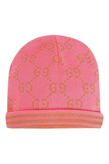 Розовая шапка с золотистым узором Gucci Kids