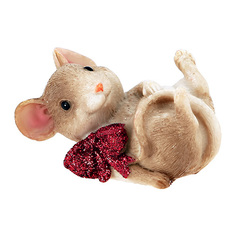 Фигурка декоративная ARTS Крыса спящая с красным глитерным бантом