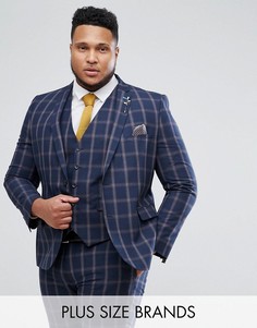 Синий приталенный пиджак в клетку Harry Brown PLUS-Темно-синий