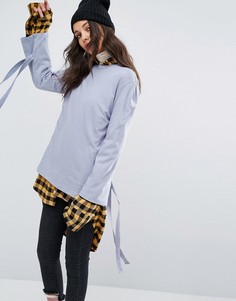 Лонгслив с завязками на рукавах STYLENANDA-Голубой