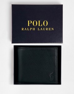 Черный кожаный складной бумажник Polo Ralph Lauren