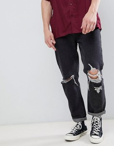 Черно-белые выбеленные джинсы с рваной отделкой Rollas-Черный