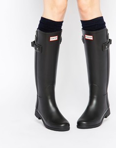 Черные резиновые сапоги с ремешками сзади Hunter Original Refined-Черный
