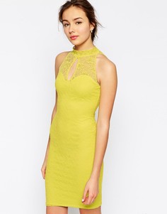 Кружевное платье с высоким воротом Jessica Wright-Желтый