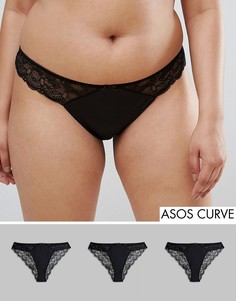 Набор из 3 бразильских трусов из микрофибры и кружева ASOS DESIGN Curve-Черный