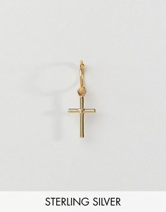 Серьга-кольцо из позолоченного серебра с крестом Serge DeNimes-Золотой