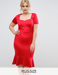 Облегающее платье миди с вырезом сердечком Club L Plus-Красный
