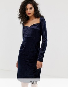 Темно-синее облегающее бархатное платье мини с квадратным вырезом Vero Moda Tall-Темно-синий
