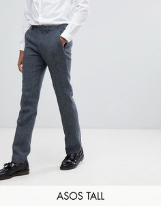 Синие узкие брюки в клетку из 100% шерстяного твида Харрис ASOS TALL-Синий