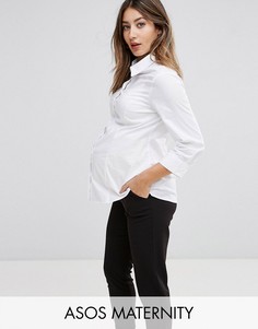 Рубашка из эластичного хлопка с рукавами 3/4 ASOS DESIGN Maternity fuller bust-Белый