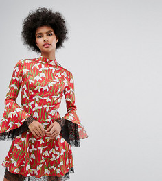 Короткое приталенное платье с цветочным принтом и кружевными вставками Horrockses-Мульти