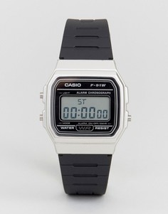 Электронные часы с черным силиконовым ремешком Casio F91WM-7A-Черный