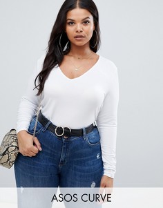 Белый лонгслив с V-образным вырезом ASOS DESIGN Curve